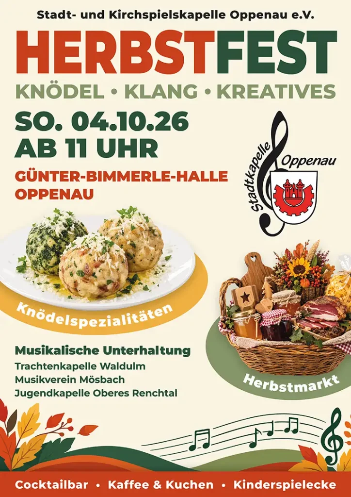 Herbstfest der Stadt- und Kirchspielskapelle Oppenau e.V. am 4. Oktober 2026 ab 11 Uhr in der Günter-Bimmerle-Halle Oppenau
